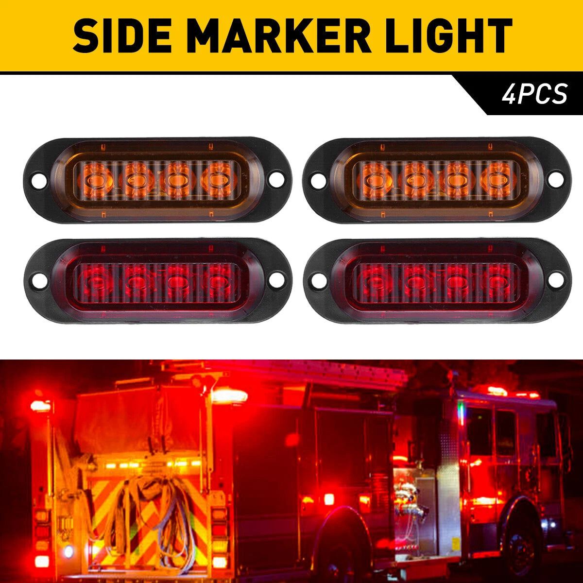 4-LED Side Marker Amber Red Lights Clearance Light Truck Trailer RV Waterproof A 6B93BC-57