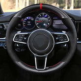 3D Carbon Fiber &Suede Leather Steering Wheel Wrap Cover Fit For Porsche Macan