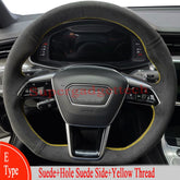 Black Suede Yellow Thread Steering Wheel Stitch on Wrap Cover For Audi A7 18-22