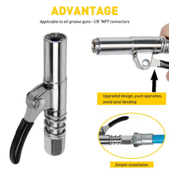 Grease Gun Coupler Locks Onto Zerk Fittings Grease Goes in 1/8” NPT No Leak EOA 6B93BC-57