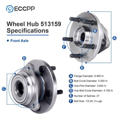 ECCPP 1Pc Wheel Hub Bearing Assembly Front For Jeep Grand Cherokee WJ 1999-2004 ECCPP