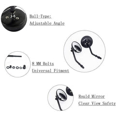 Black Round Motorcycle Rearview Mirror For Harley Road King Street Glide Chopper