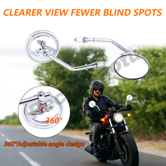 Chrome Round Motorcycle Mirrors For Harley Dyna Sportster Bobber Chopper Cruiser