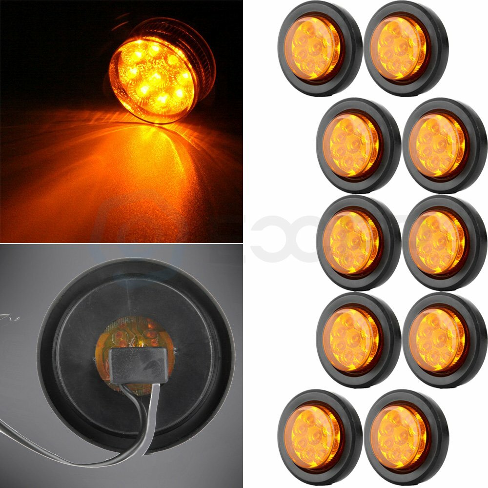 10x Round 2 inch Amber Side Marker 9 Led tail Light Trailer truck universal KOEEP