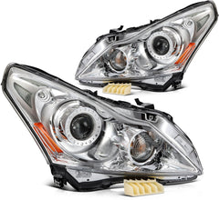 Pair Kit Headlights Assembly For 2010-2013 INFINITI For G25 For G37 Chrome Amber 6B93BC-57
