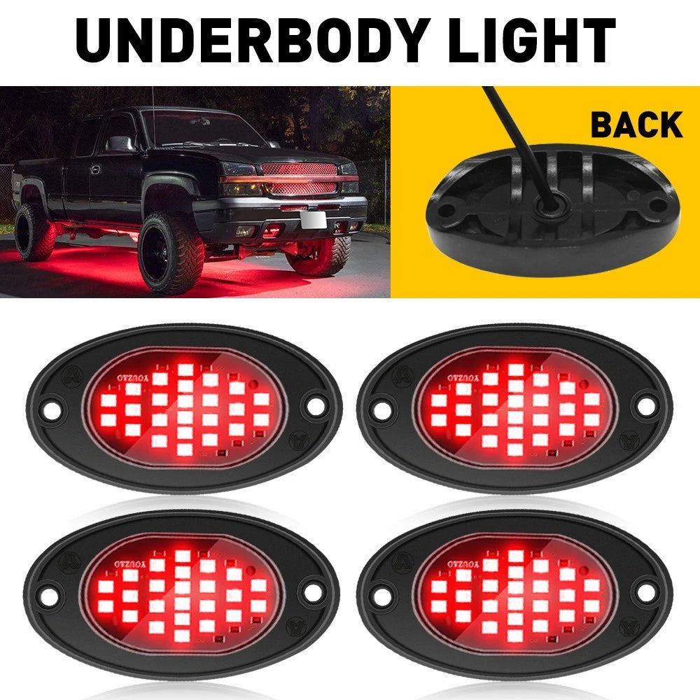 Red 4 Pods LED Rock Lights For JEEP Offroad Car Truck ATV Boat Underbody Light A 6B93BC-57