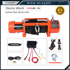 ECCPP 13000LBS Electric Winch Synthetic Rope Waterproof 12V Towing Truck 4WD