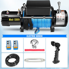 12V 12000LBS Electric Winch Synthetic Cable Truck Trailer Towing Off Road 4WD 6B93BC-57