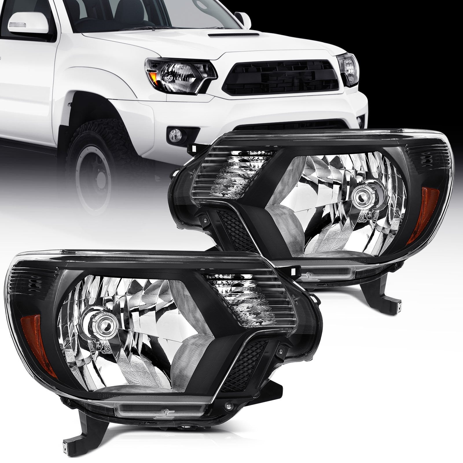 ECCPP Headlights Assembly For Toyota Tacoma 2.7L 4.0L 2012-2015 Pair Black Amber 6B93BC-57