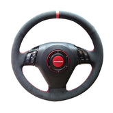 Black Suede Leather Steering Wheel Red Stitch Wrap Cover For Mazda 3 5 6 MPV