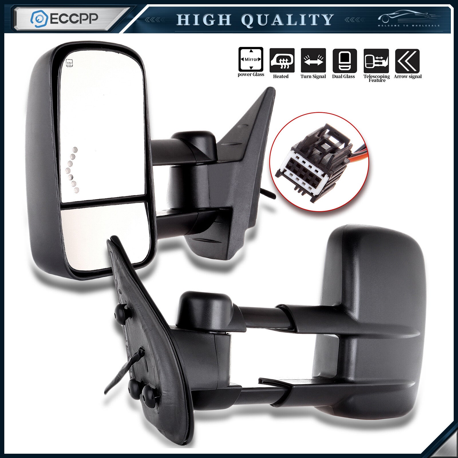 For 07-13 Chevy Silverado Sierra 1500 Tow Mirrors Power Heated Turn Signal Black 6B93BC-57