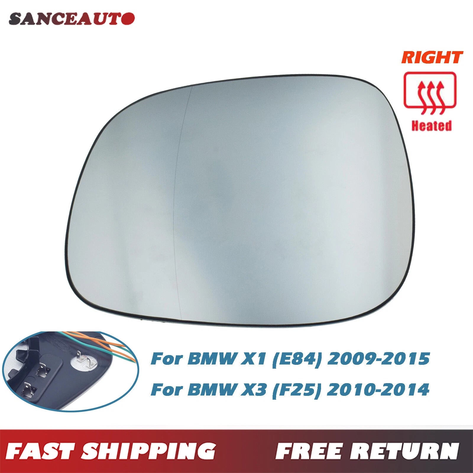 Right Mirror Glass Heated for BMW X3 F25 2010-2014 X1 E84 2009-2015 51162991660 6B93BC-57