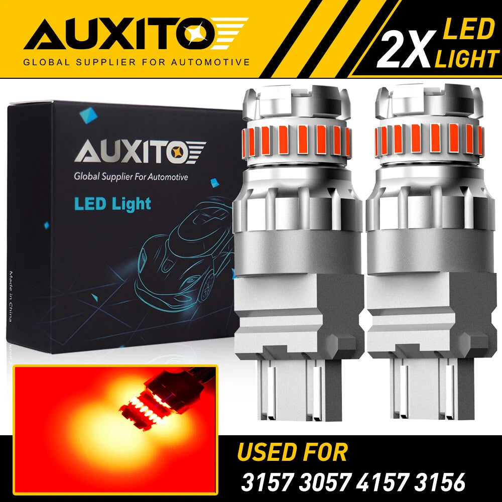2X AUXITO 3157 3457 LED Brake Light Bulb Red Tail Stop Strobe Blinking Flash 2F3 AUXITO