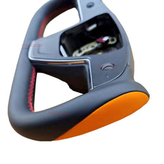 Black& Orange Leather Steering Wheel Stitch Wrap Cover For Tesla Model X S 21-23