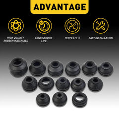 14PCS Universal Rubber Tie Rod End Ball Joint Dust Boot Dust Cover Set Kit Black 6B93BC-57