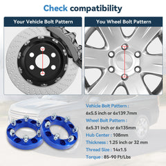 2 Pcs 1.25" 6x5.5 to 6x135 Wheel Adapters 14x1.5 For Chevy Silverado Sierra 1500 6B93BC-57