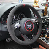Black Suede Leather Red Stitching Steering Wheel Stitch on Wrap Fit For Audi Q5