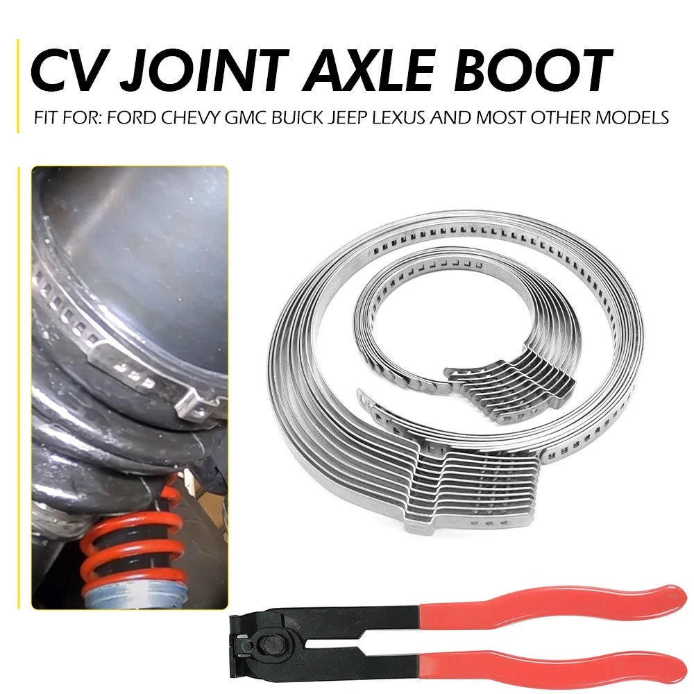 20Pc Universal Adjustable CV Joint Boot Axle Crimp Clamps W/ Clamp Pliers Tool 6B93BC-57