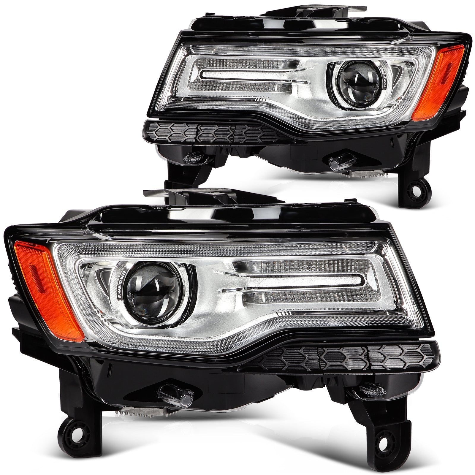 Pair Kit HID Headlights Assembly For 2014-2016 Jeep Grand Cherokee Black Amber 6B93BC-57