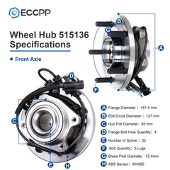 1Pc Wheel Hub Bearing Front For 2008-2020 Dodge Grand Caravan VW Routan Ram C/V 6B93BC-57