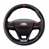 Carbon Fiber&Hole Leather Steering Wheel Red Stitch Wrap Cover For Ford Escape