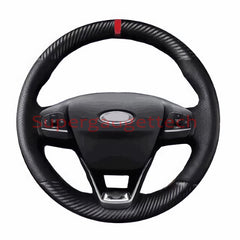 Carbon Fiber&Hole Leather Steering Wheel Red Stitch Wrap Cover For Ford Escape