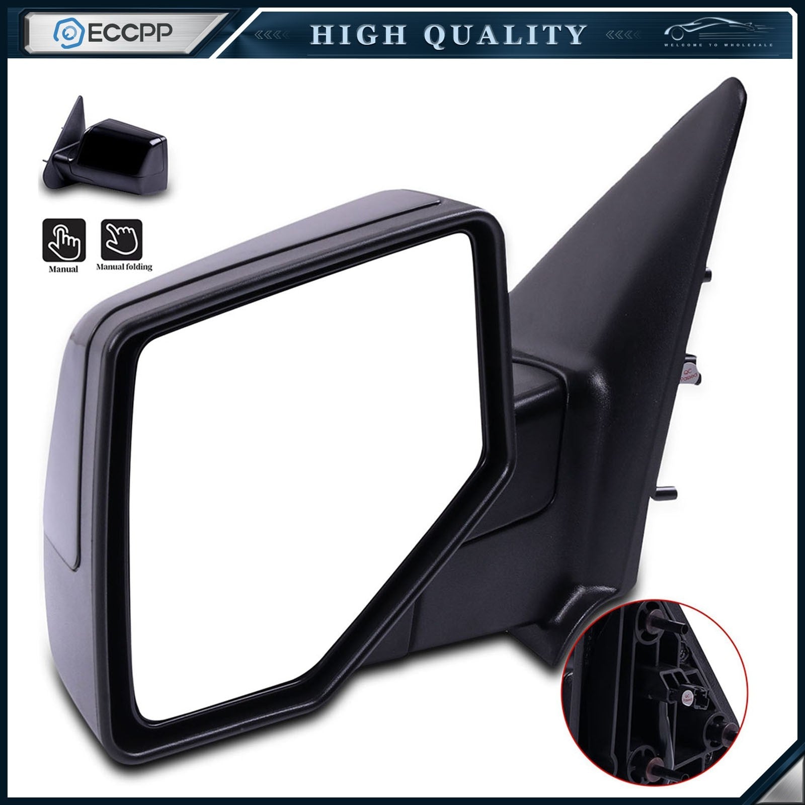 Driver Side Manual Mirror For 2006-2011 Ford Ranger Black Textured Manual Fold 6B93BC-57