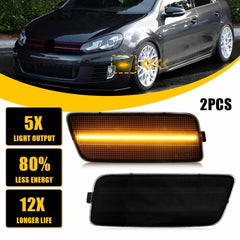 For 2010-2014 Volkswagen MK6 GTI Front LED Side Bumper Marker Smoked Amber LED A 6B93BC-57
