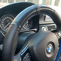 5D Carbon Fiber&Leather Steering Wheel Hand-stitch on Wrap Cover For BMW E90 E92