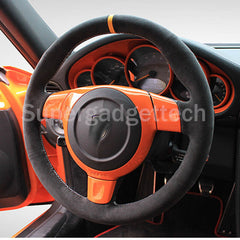 Black Suede Leather Steering White Stitch Wheel Wrap Cover For Porsche 997 06-08