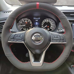 All Black Suede Leather Steering Wheel Hand Sewing Wrap Cover For Nissan Altima