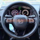 All Black Leather Steering Wheel Hand Sewing Wrap Cover For Honda Civic 2022