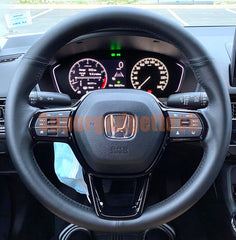All Black Leather Steering Wheel Hand Sewing Wrap Cover For Honda Civic 2022