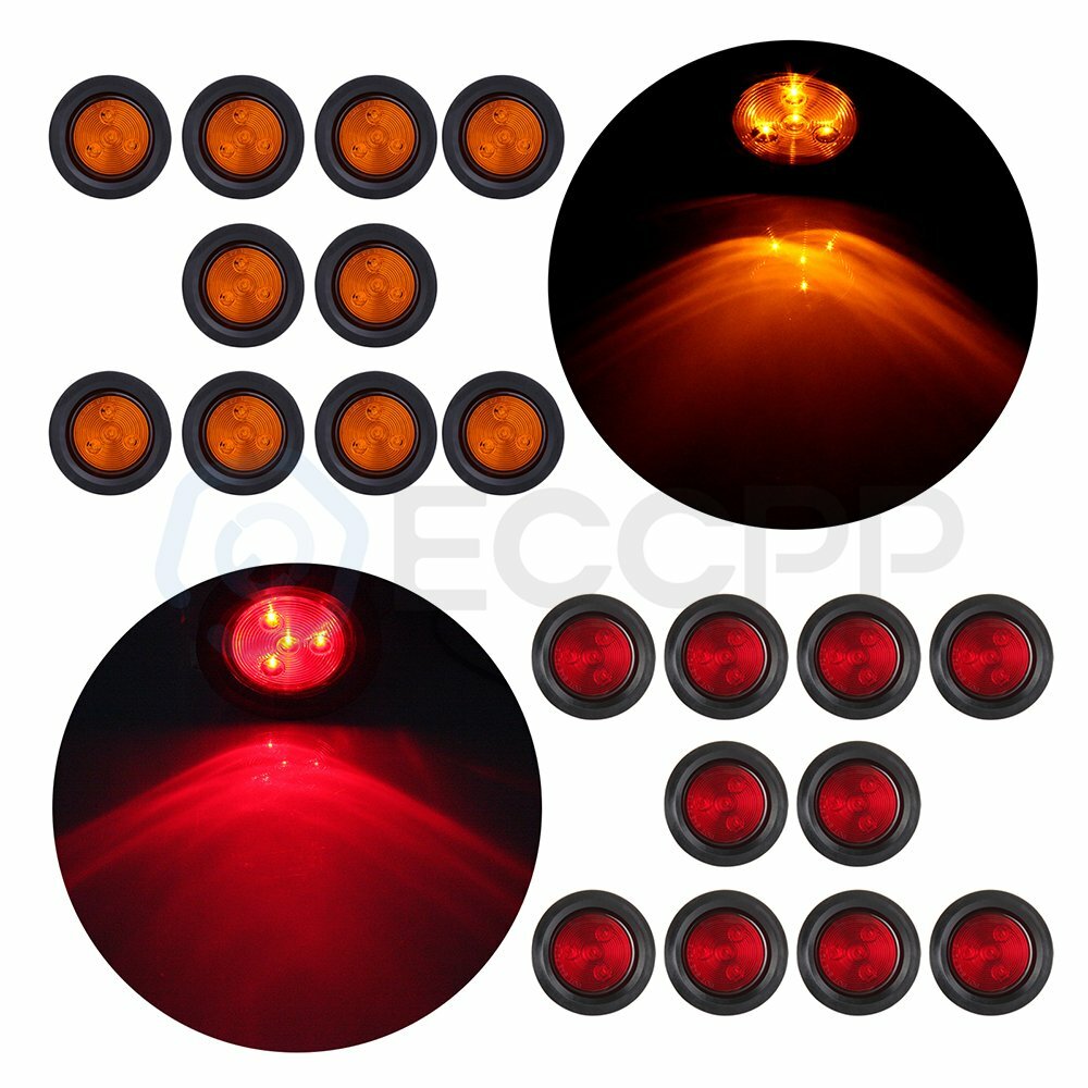 2.5 inch Round Light Truck Trailer Side Marker Clearance 20x Red +Amber 4 LED 6B93BC-57