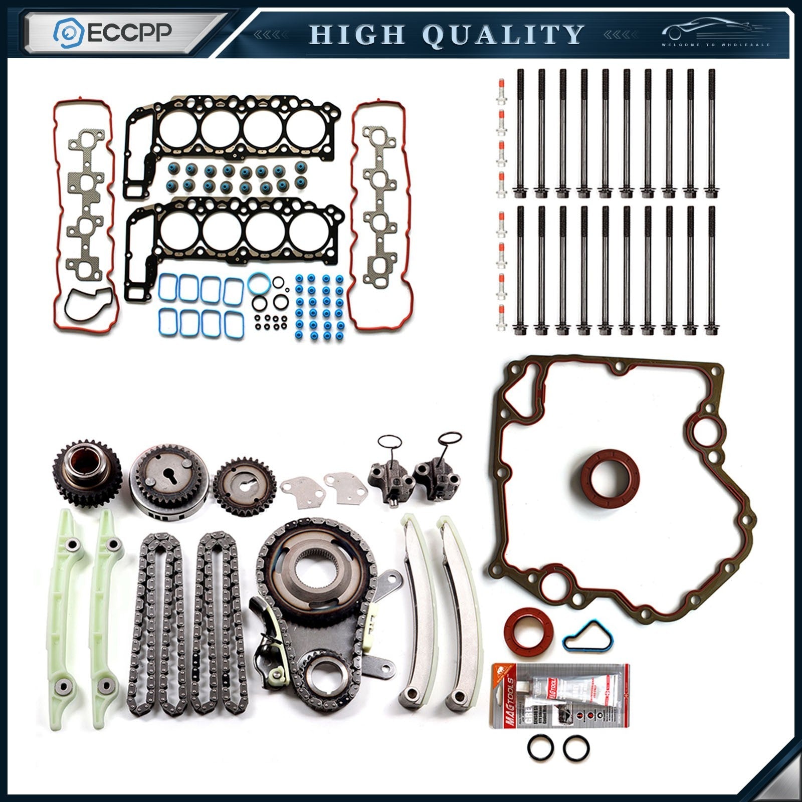 02-04 For Dodge Ram 1500 Timing Chain Kit Head Gasket Set Timing Cover Gasket 6B93BC-57