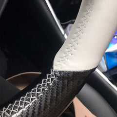 Carbon Fiber&Leather Steering Wheel Stitch on Wrap Cover For Tesla Model X/S