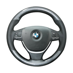 Carbon Fiber&Hole Leather Steering Wheel Hand Sewing Wrap Cover Fit For BMW F10