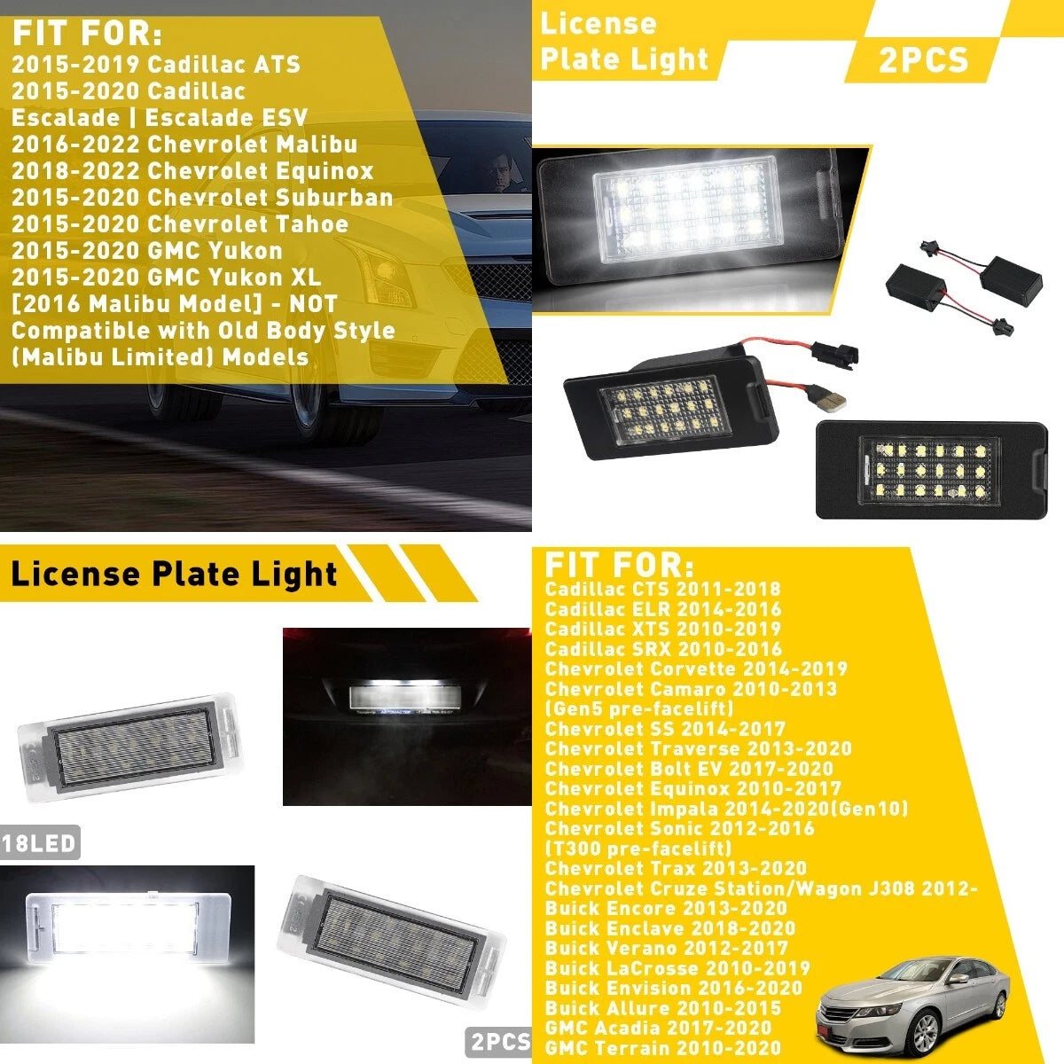 LED License Plate Light For 2015- 22 Chevrolet Equinox Suburban Malibu GMC YUSon 6B93BC-57