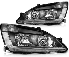 For 2003-2007 Honda Accord Black Clear Lens Left+Right Pair Headlights Assembly 6B93BC-57