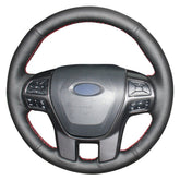 DIY Top Leather Steering Wheel Hand-stitch on Wrap Cover For Ford Ranger Everest