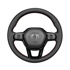 Black&Hole Leather Steering Wheel Hand Sewing Wrap Cover For Honda Civic 2022