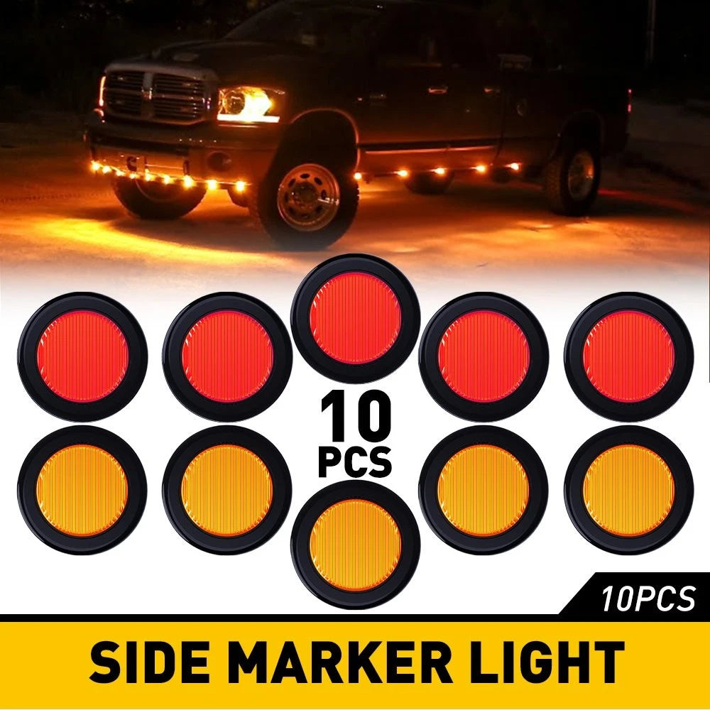 10* Yellow Marker Red Lights 2" LED Truck Trailer Clearance Round Side Light EOA 6B93BC-57