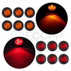12x Red + Amber 4 LED 2.5 inch Round Light Truck Trailer Side Marker Clearance 6B93BC-57