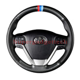 Carbon Fiber&Leather Steering Wheel Hand Sewing Wrap Cover For Toyota Highlander