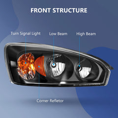 ECCPP Headlights Assembly For Chevrolet Malibu 2004-2008 Pair Kit Black Amber 6B93BC-57