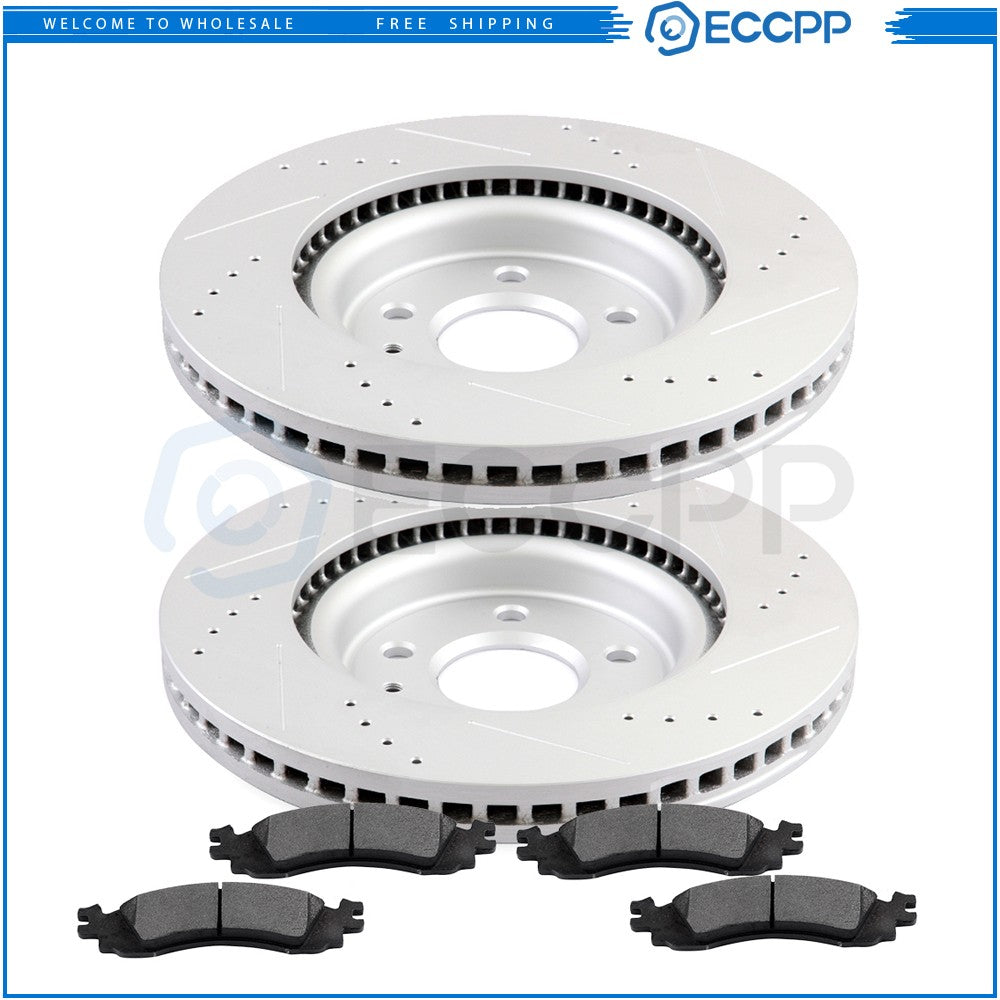 Front Brake Rotors Metallic Pads For 2010 2011 2012 Ford Taurus Drilled,Slotted 6B93BC-57