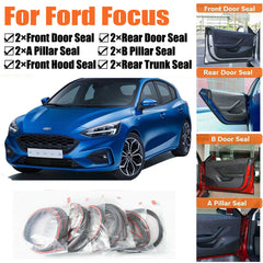 Door Rubber Seal Strips Weather Draft Wind Noise Reduction Kit For Ford Focus