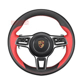 Black&Red Leather Steering Wheel Red Stitch Wrap Cover Fit For Porsche Cayenne