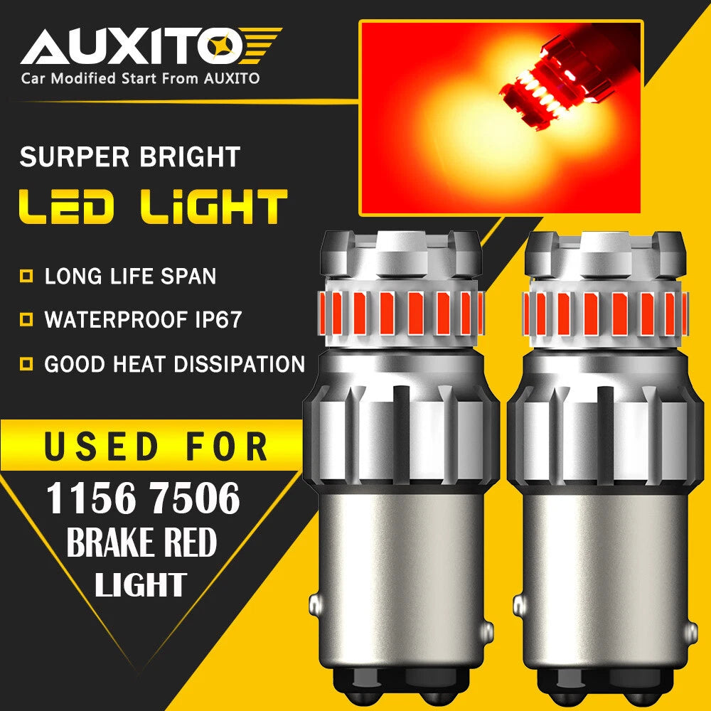 2x AUXITO 1157 LED Flash Red Bright Brake Tail Stop Light Parking Bulbs 2F EOA AUXITO