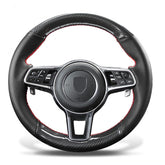 5D Carbon Fiber &Black Leather Steering Wheel Wrap Cover Fit For Porsche Macan